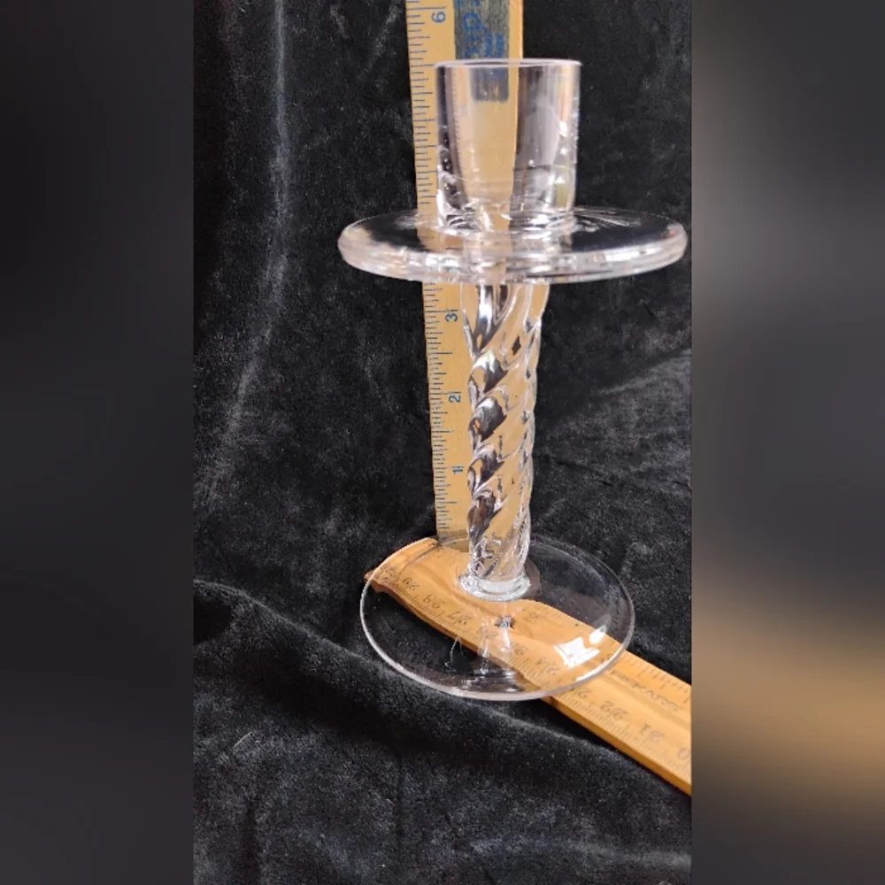 Vintage Crystal Hand Blown Candlestick Holders Set of 2 Twisted Stems Bubbly